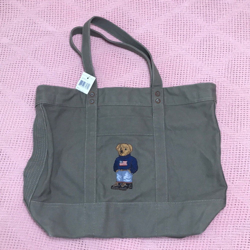 Polo Ralph Lauren Teddy Bear Grey Canvas Tote Bag